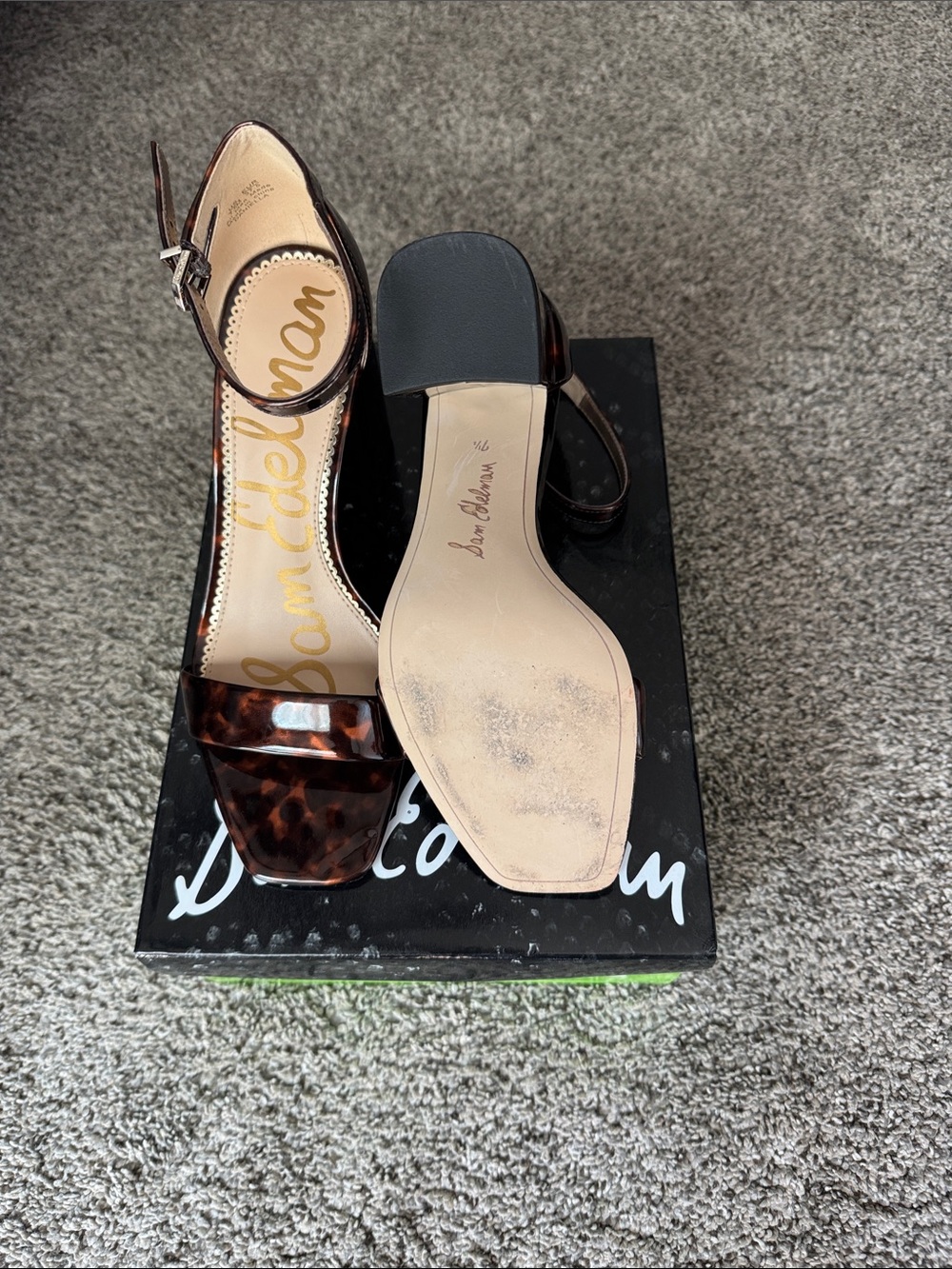Sam Edelman Glossy Tortoiseshell Block Heel Sandals - Brown - Picture 2 of 3